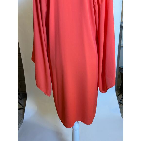 Elaine Turner | Coral/Orange Wide Sleeve V Neck Flowy Tunic Dress | Small - Picture 12 of 13